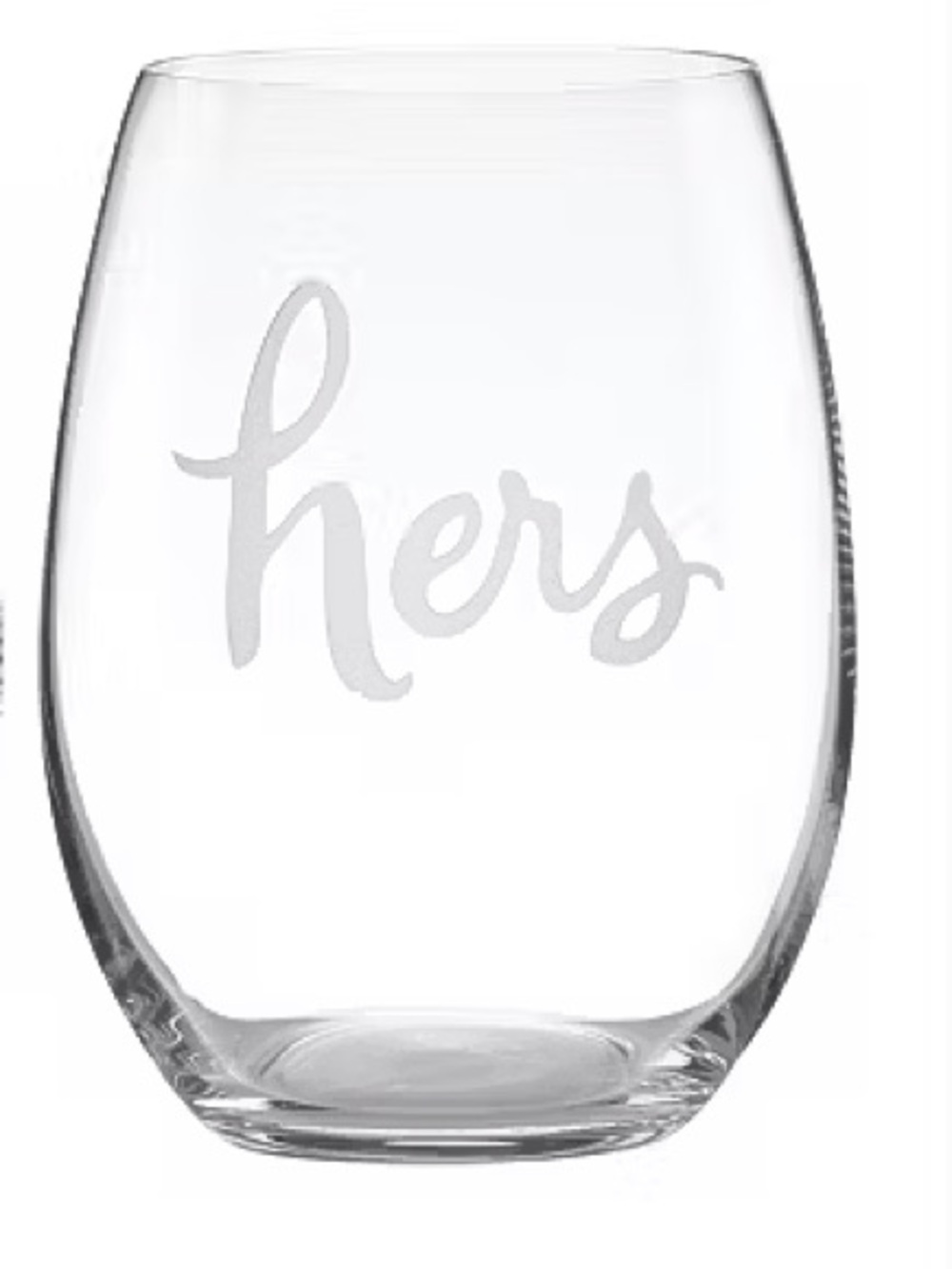 NWT Kate Spade Etched "Hers" Stemless Wine Glass - Clear